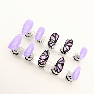 Handcrafted Butterfly Wings Med. Almond Press-On Nails Handmade